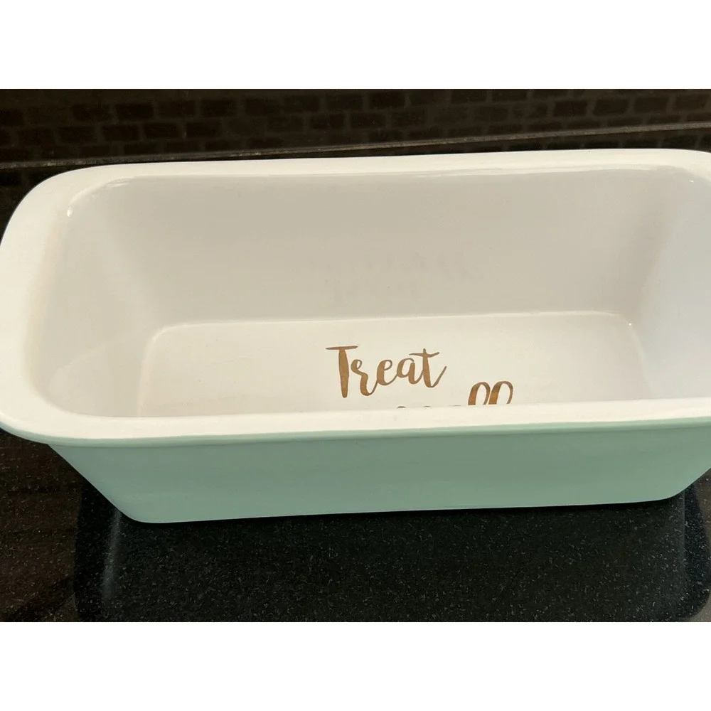 'Treat Yourself' Stoneware Loaf Pan Turquoise Bread Baking Dish Tia‎ And Me